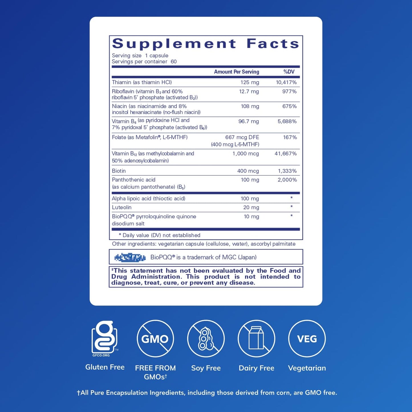 Pure Encapsulations Ultra B-Complex with PQQ | B-Vitamin Formula for Nerve, Mitochondrial & Methylation Support | 60 Capsules