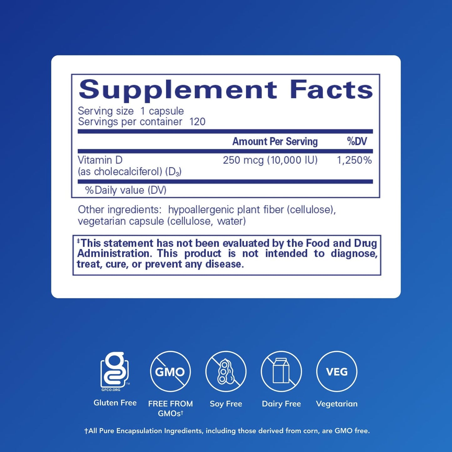 Pure Encapsulations Vitamin D3 250 mcg (10,000 IU) | Bone, Immune & Heart Support – 120 Capsules