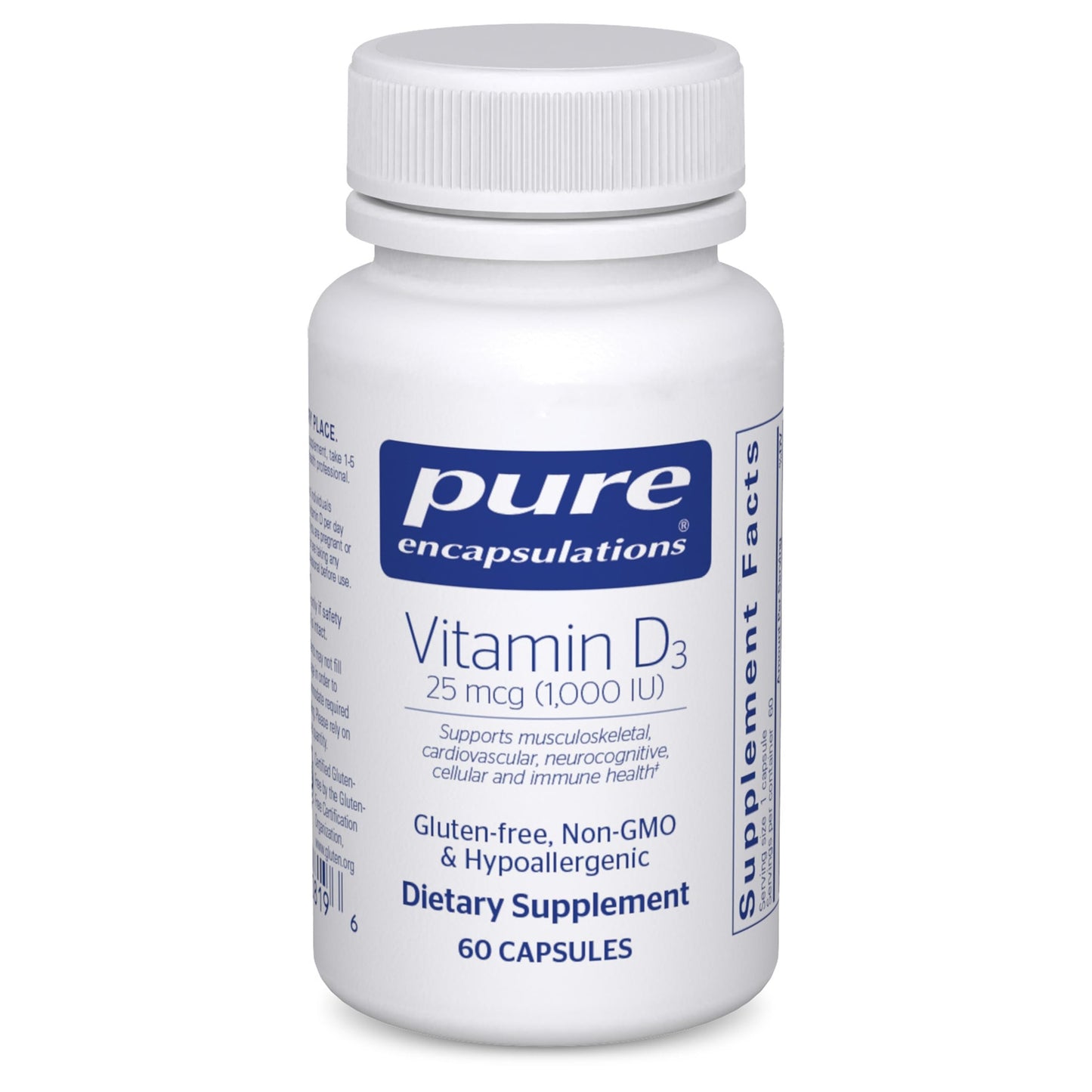 Pure Encapsulations Vitamin D3 25 mcg (1,000 IU) – Supports Bone & Immune Health | 60 Capsules