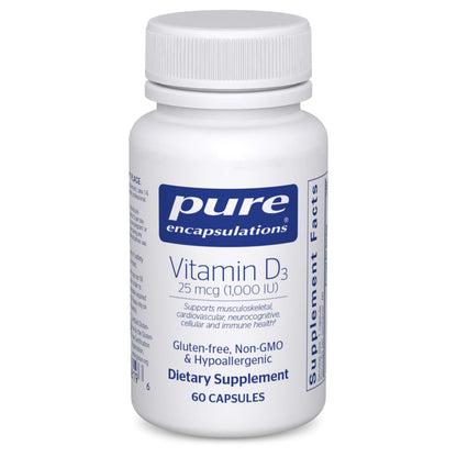 Pure Encapsulations Vitamin D3 25 mcg (1,000 IU) – Supports Bone & Immune Health | 60 Capsules