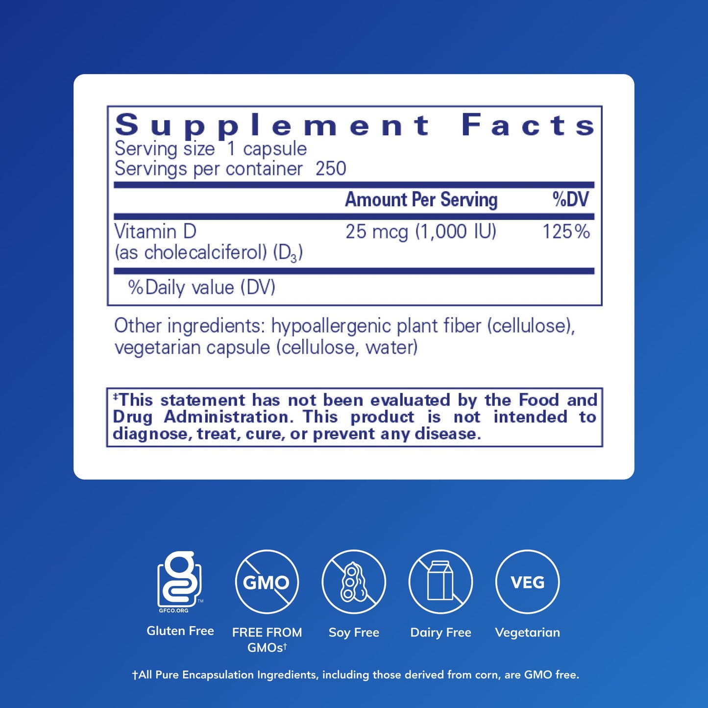 Pure Encapsulations Vitamin D3 25 mcg (1,000 IU) – Supports Bone, Immune, Heart & Colon Health | 250 Capsules