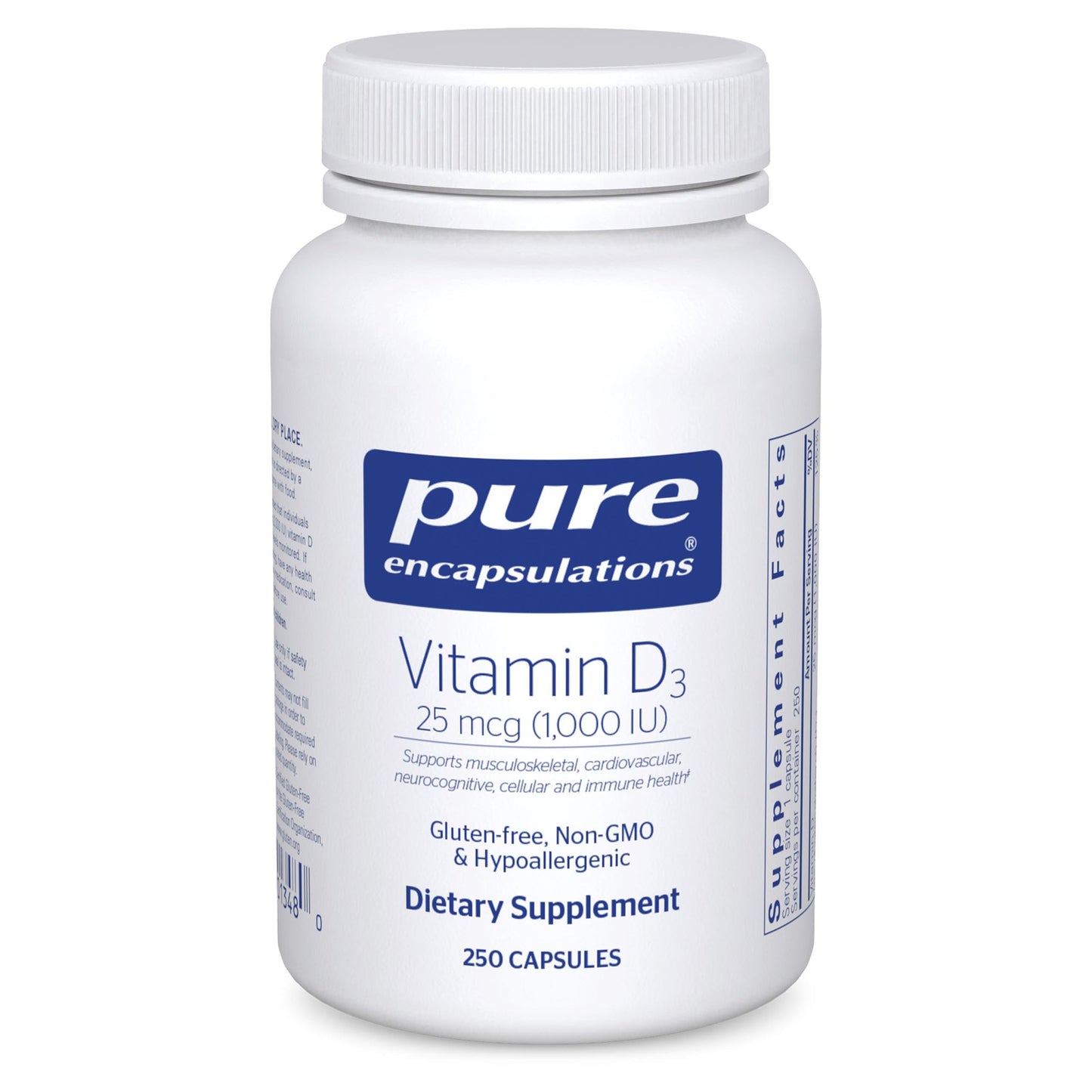 Pure Encapsulations Vitamin D3 25 mcg (1,000 IU) – Supports Bone, Immune, Heart & Colon Health | 250 Capsules