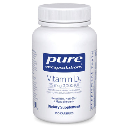 Pure Encapsulations Vitamin D3 25 mcg (1,000 IU) – Supports Bone, Immune, Heart & Colon Health | 250 Capsules