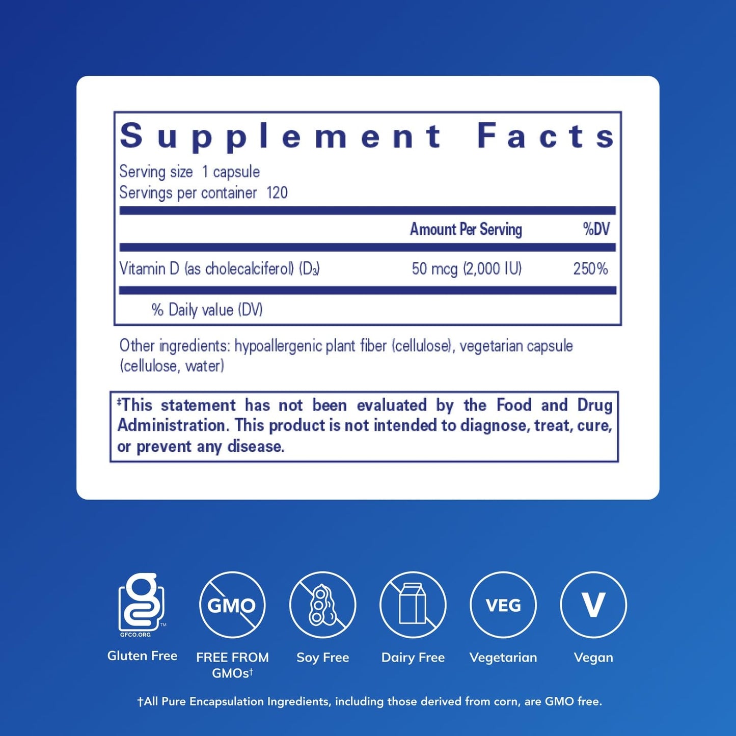 Pure Encapsulations Vitamin D3 Vegan - 120 Capsules | Immune, Bone & Cardiovascular Health