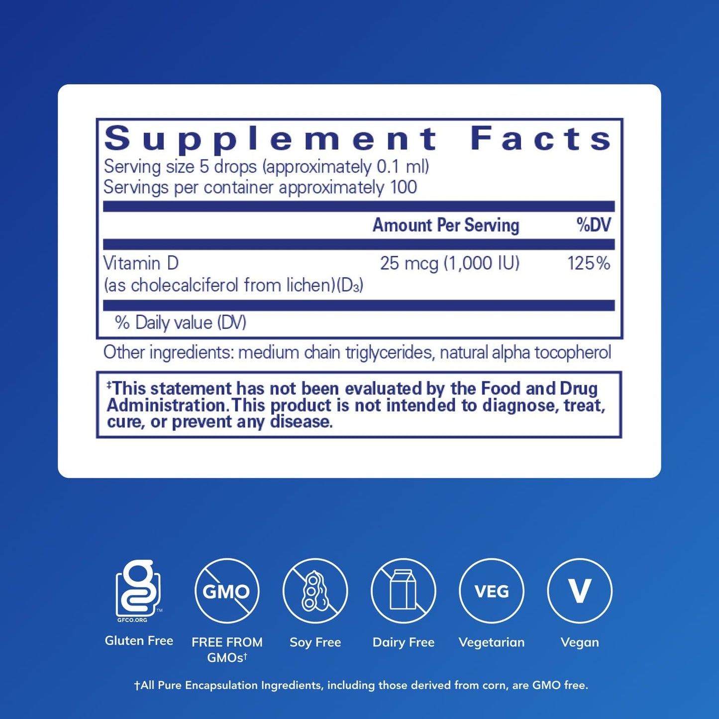 Pure Encapsulations Vitamin D3 (Vegan) Liquid — Hypoallergenic Support for Bone & Immune Health | 0.3 fl oz
