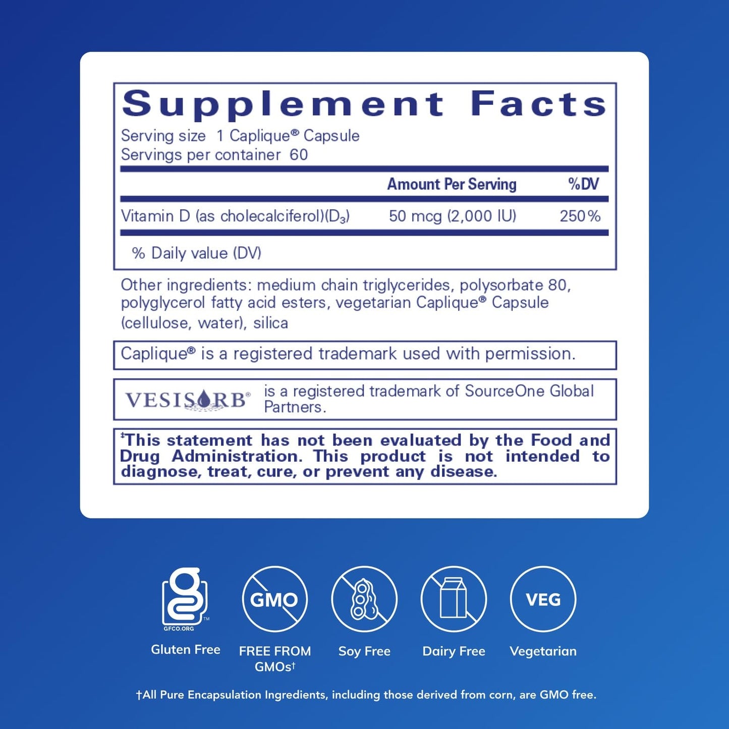 Vitamin D3 VESIsorb by Pure Encapsulations | Supports Bones, Heart, Colon, Breast Health | 60 Caplique Capsules