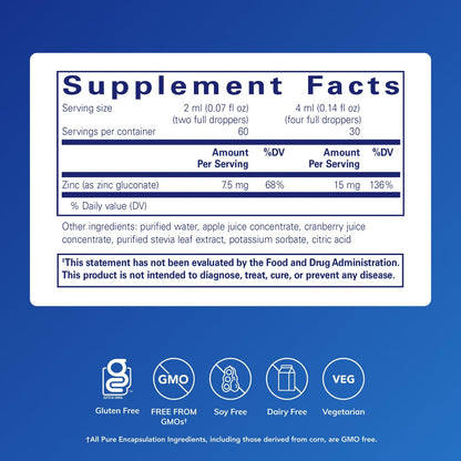 Pure Encapsulations Zinc Liquid 15 mg | Immune Support | 4 fl oz