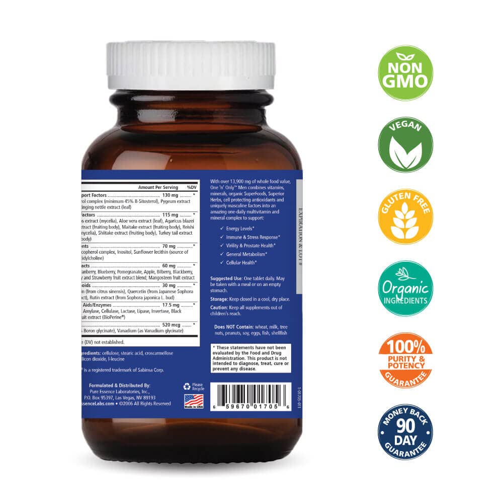 PURE ESSENCE LABS One N Only Multivitamin for Men – One-A-Day with D3, B12 & Biotin