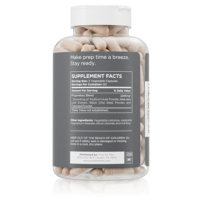 Pure for Men Stay Ready Fiber Supplement - Digestive Regularity | Psyllium Husk, Aloe Vera, Chia Seeds & Flaxseeds | 240 Vegan Capsules