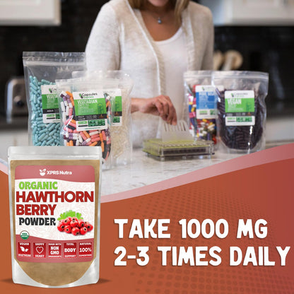XPRS Nutra Organic Hawthorn Berry Powder - USDA Organic, Heart Health, Vegan, 4 oz