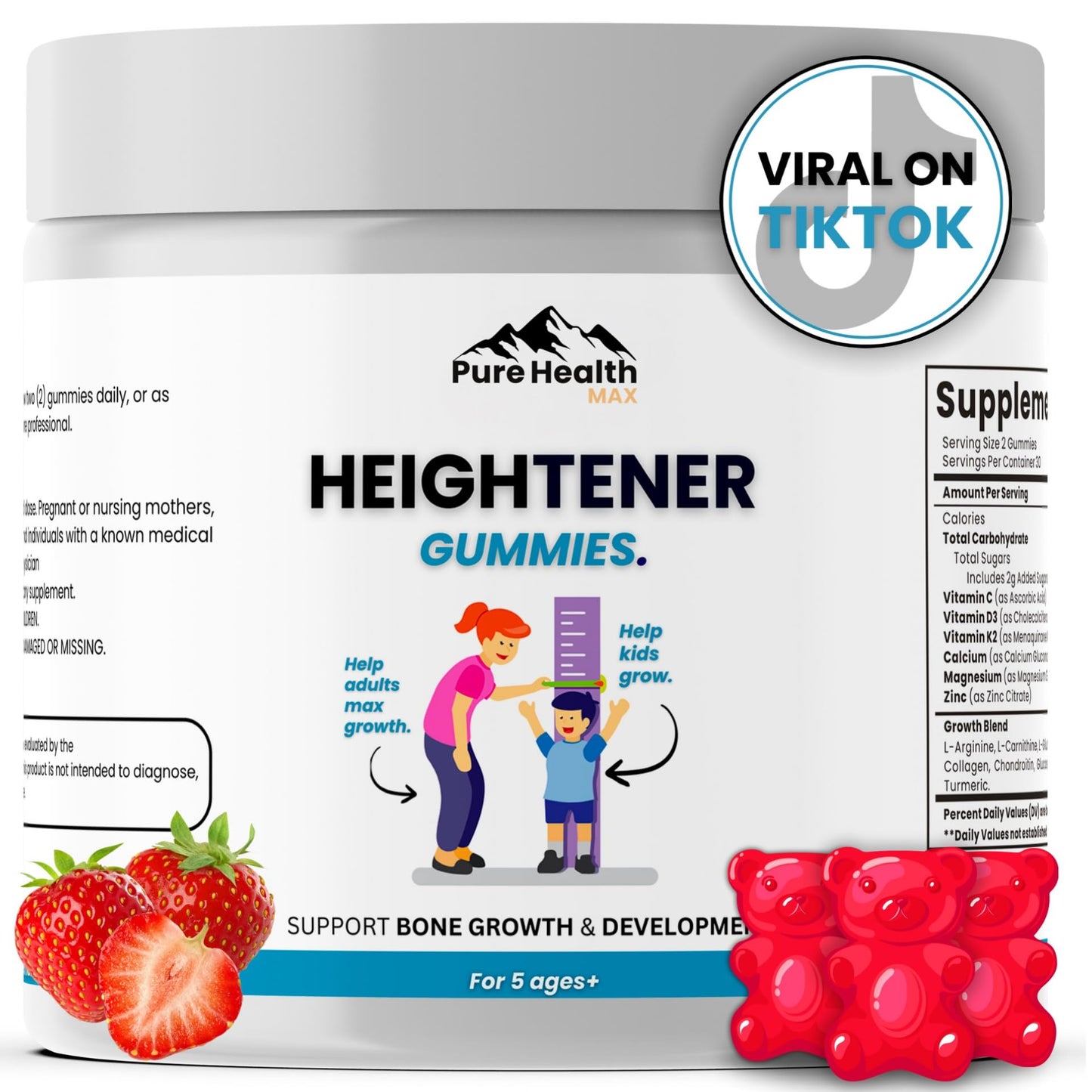 PURE HEALTH MAX Heightener Gummies — Natural Height Growth Support for Kids, Teens & Adults | Calcium & Zinc + L-Arginine