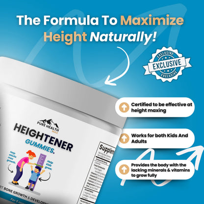 PURE HEALTH MAX Heightener Gummies — Natural Height Growth Support for Kids, Teens & Adults | Calcium & Zinc + L-Arginine
