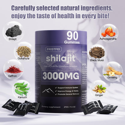 Fristfei Pure Himalayan Shilajit Gummies – 180 Count, 85+ Minerals, Individually Packaged
