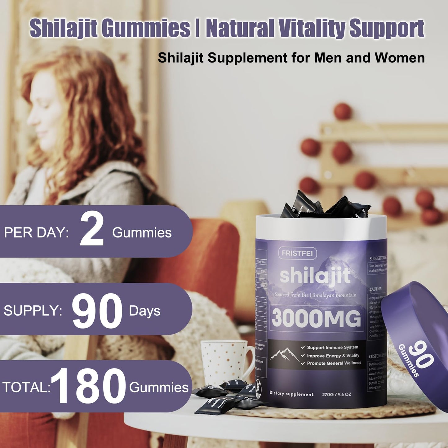 Fristfei Pure Himalayan Shilajit Gummies – 180 Count, 85+ Minerals, Individually Packaged