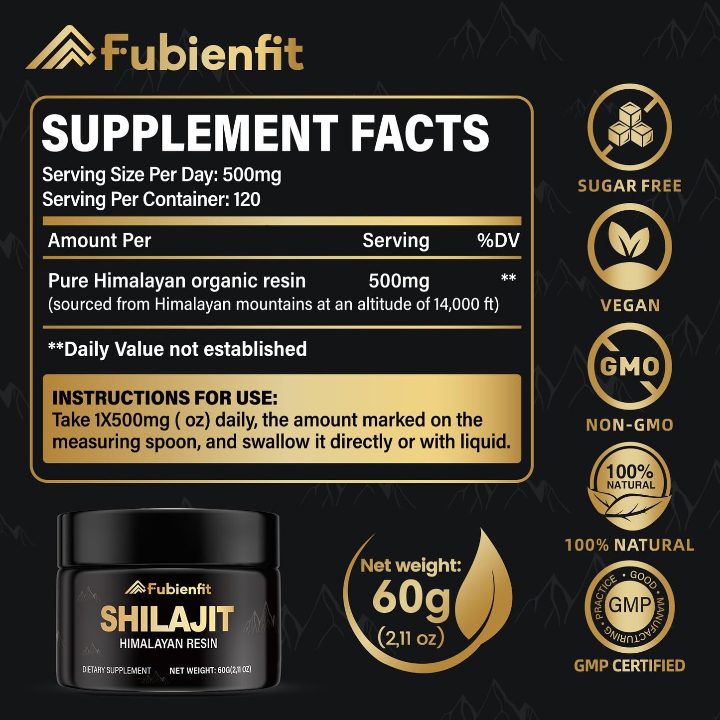 Fubienfit Pure Himalayan Shilajit Resin – 60g, 85+ Minerals & Fulvic Acid