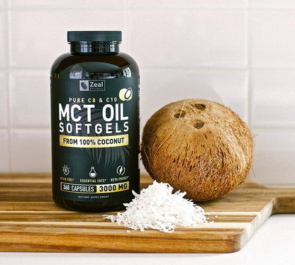 Zeal Naturals Pure MCT Oil Capsules - 3000mg, 360 Softgels | C8/C10 MCT from Coconut | Energy Support & Focus | Gluten-Free