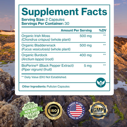 Pure Micronutrients Irish Sea Moss Capsules – Organic Seamoss Pills with Bladderwrack, Burdock & Black Pepper
