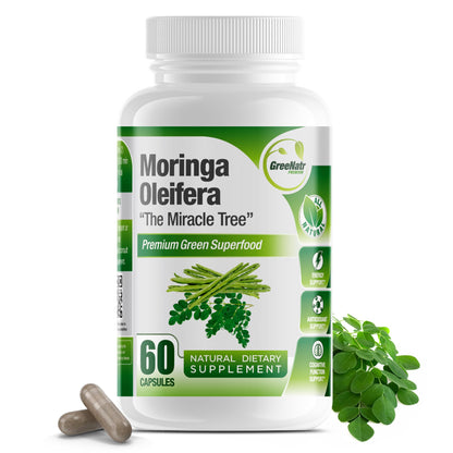Pure Moringa Oleifera Green Superfood Capsules – Organic, Non-GMO, 60 Capsules