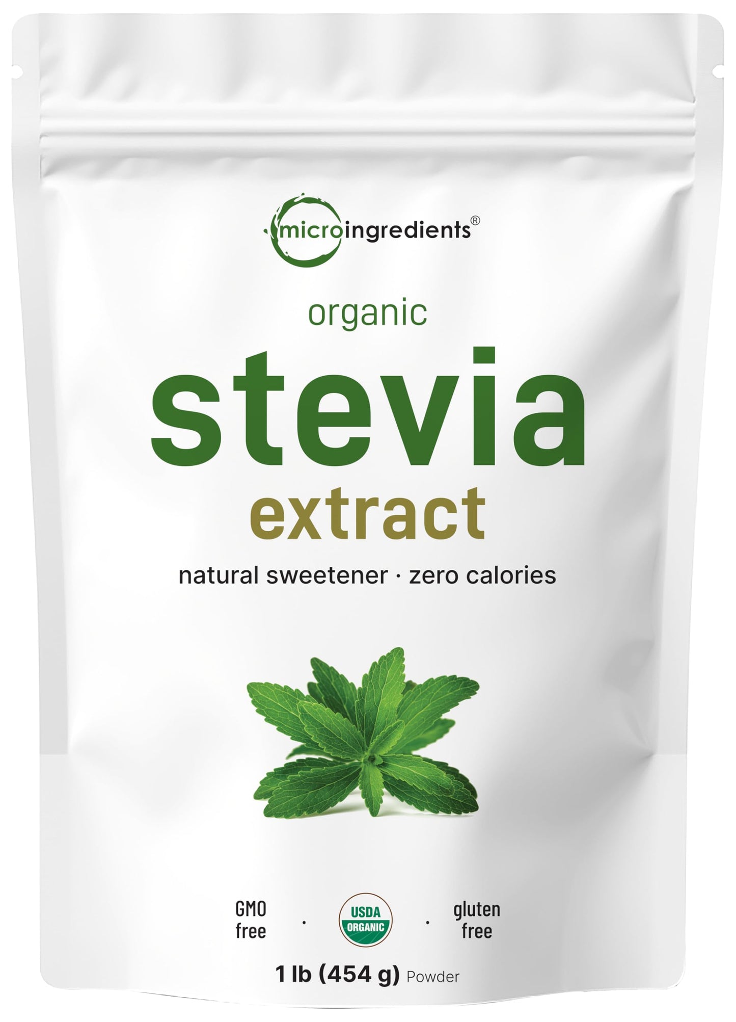 Micro Ingredients Pure Organic Stevia Powder – 1 lb Reb-A Green Leaf, Zero Calorie, Keto Friendly