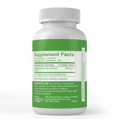 Pure Original Ingredients Okra Extract (100 Capsules) – Always Pure, No Additives or Fillers