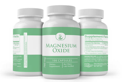 Pure Magnesium Oxide 100 Capsules | Always Pure, No Additives or Fillers | Lab Verified