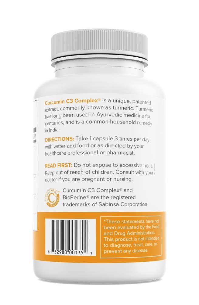 Pure Prescriptions Turmeric Curcumin C3 Complex with Bioperine - 1500mg per Serving | 90 Veg Capsules | Made in USA