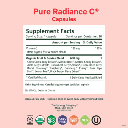 Pure Radiance C – Organic Vitamin C Capsules (90 Count) | Whole Food Vitamin C from Camu Camu & Acerola