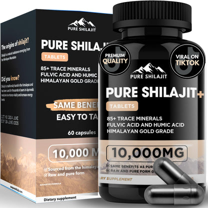 Pure Shilajit Capsules | Maximum Potency Organic Himalayan Resin – 60 Tablets
