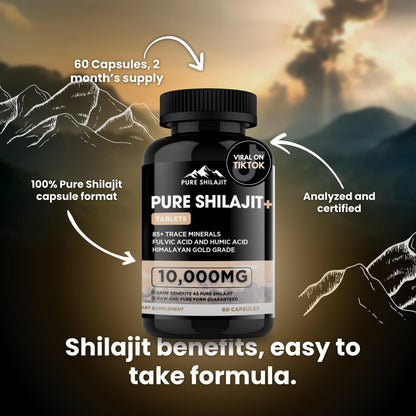 Pure Shilajit Capsules | Maximum Potency Organic Himalayan Resin – 60 Tablets