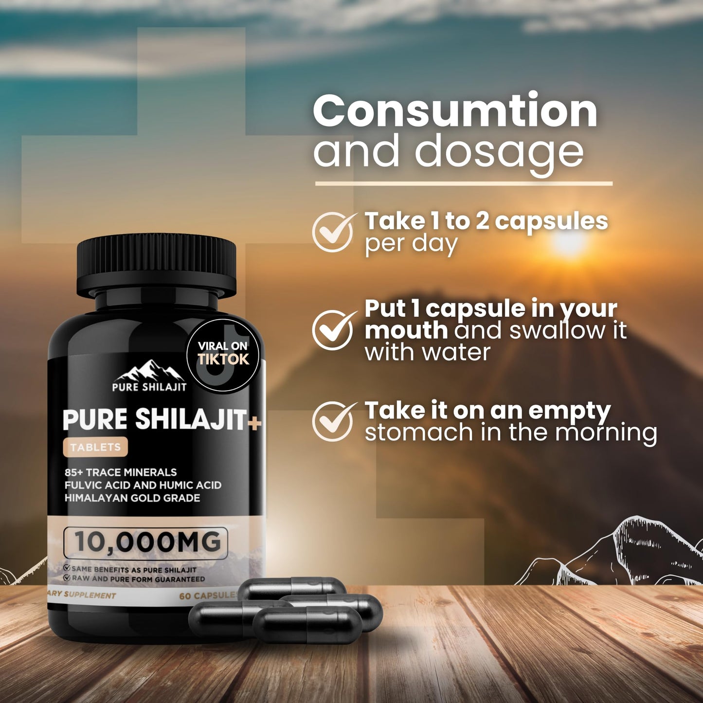 Pure Shilajit Capsules | Maximum Potency Organic Himalayan Resin – 60 Tablets