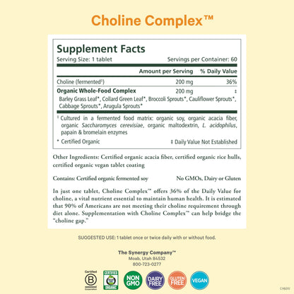 PURE SYNERGY Choline Complex | Vegan Organic Choline Supplement (60 Tablets)