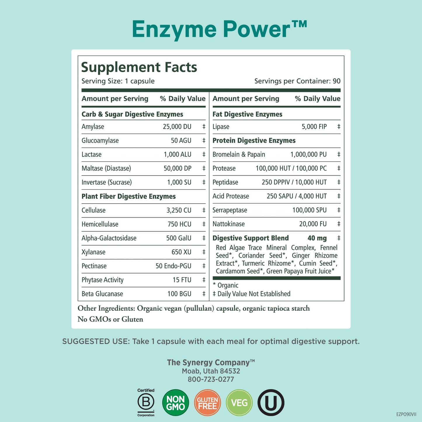 PURE SYNERGY Enzyme Power | Digestive Enzyme Supplement with Nattokinase, Bromelain & Serrapeptase | 90 Capsules