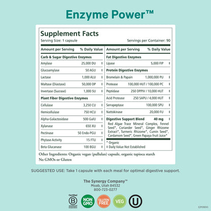 PURE SYNERGY Enzyme Power | Digestive Enzyme Supplement with Nattokinase, Bromelain & Serrapeptase | 90 Capsules