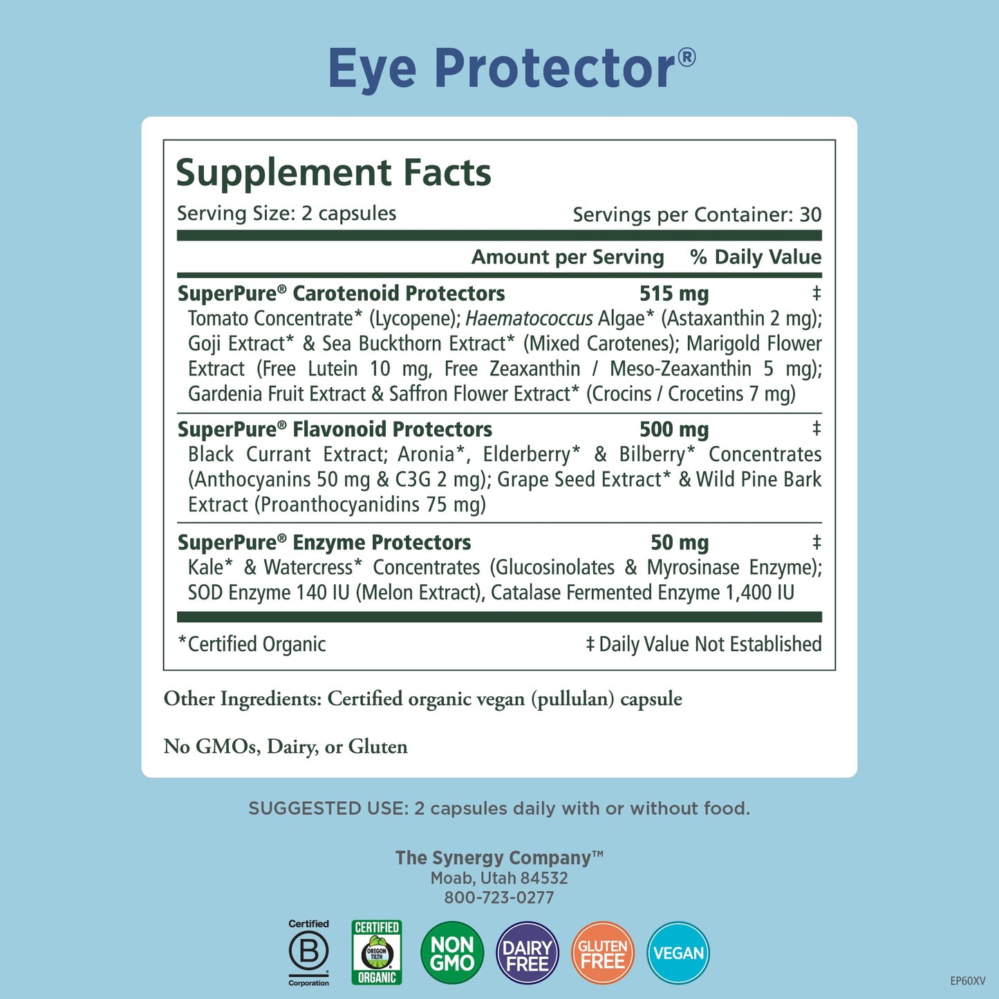 PURE SYNERGY Eye Protector — 100% Natural Vegan Eye Health Supplement (60 Capsules)