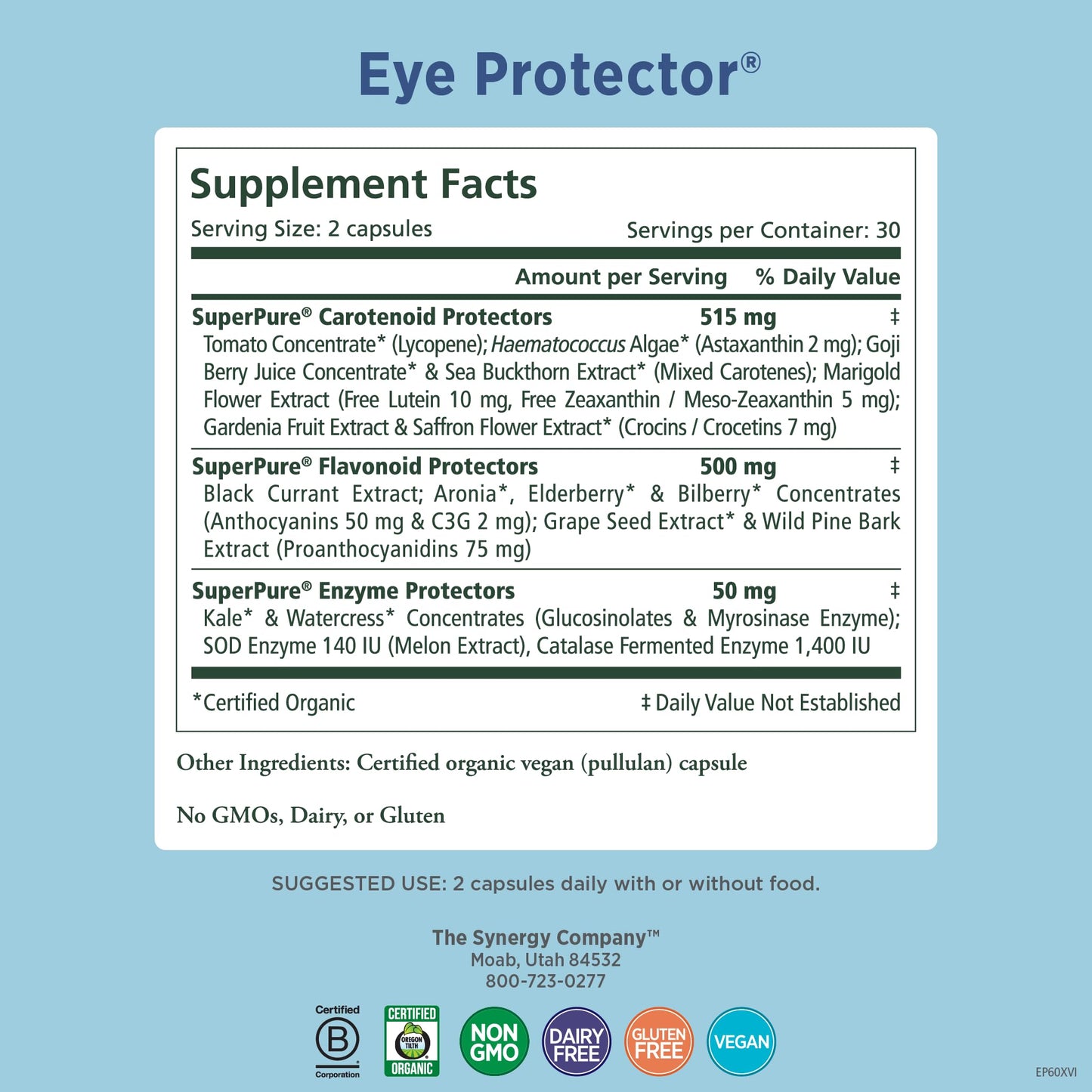 PURE SYNERGY Eye Protector — 100% Natural Vegan Eye Health Supplement (60 Capsules)