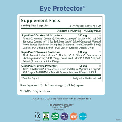 PURE SYNERGY Eye Protector — 100% Natural Vegan Eye Health Supplement (60 Capsules)
