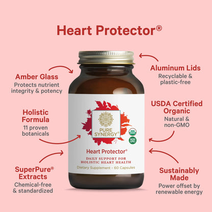 PURE SYNERGY Heart Protector | Organic Hawthorn Berry, Resveratrol & Nattokinase for Heart & Vascular Support | 60 Capsules