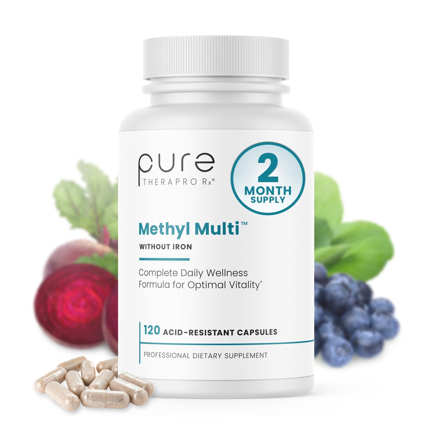 Pure Therapro Rx Methylated Multivitamin for Men & Women | Made in USA | Methyl Multi Without Iron Methyl B12 & Methylfolate | 120 Capsules, 2-Month Supply