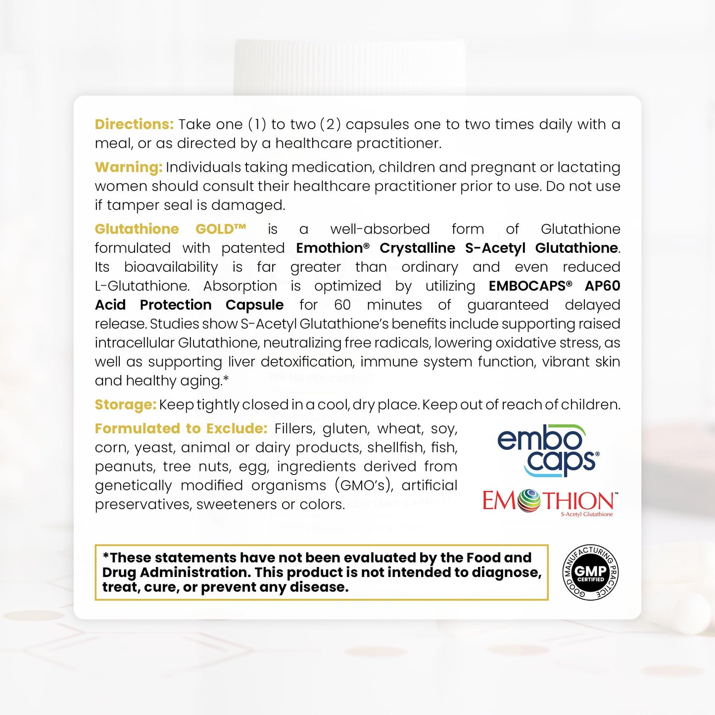Pure Therapro Rx S-Acetyl Glutathione Gold 100mg – 4 Month Supply, Acid-Resistant Capsules, Made in USA