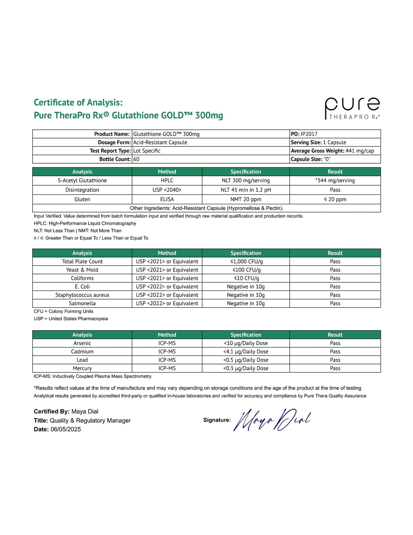 Pure Therapro Rx S-Acetyl Glutathione Gold 300mg Capsule – 60 Caps | EMOTHION Patented Form