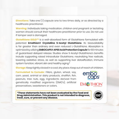 Pure Therapro Rx S-Acetyl Glutathione Gold 300mg Capsule – 60 Caps | EMOTHION Patented Form