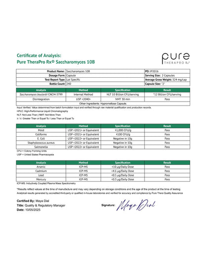 Pure Therapro Rx Saccharomyces boulardii Probiotics 10B CFU | Made in USA | Patented CNCM I-3799 | 240 Capsules