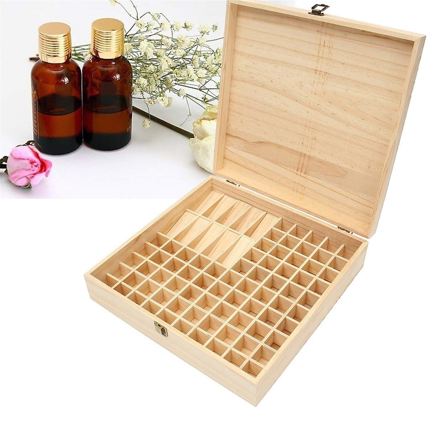 Pure Vie Wooden Essential Oil Storage Box – 85 Bottles (5–20ml) | Aromatherapy Organizer