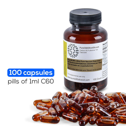 PureC60 Avocado Oil Capsules – C60 Organic 100ml (3.4 Fl Oz) Solvent-Free 80mg | Food Grade
