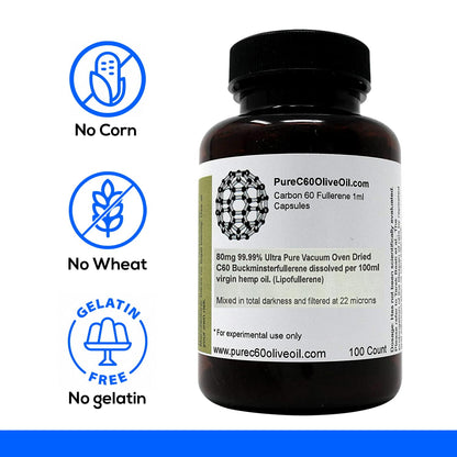 PureC60OliveOil C60 Organic Hemp Seed Oil Capsules Pills 100ml / 3.4 Fl Oz - 99.99% Carbon 60 Solvent Free 80mg - Food Grade - Carbon 60 Hemp Seed Oil - from The Leading Global Producer