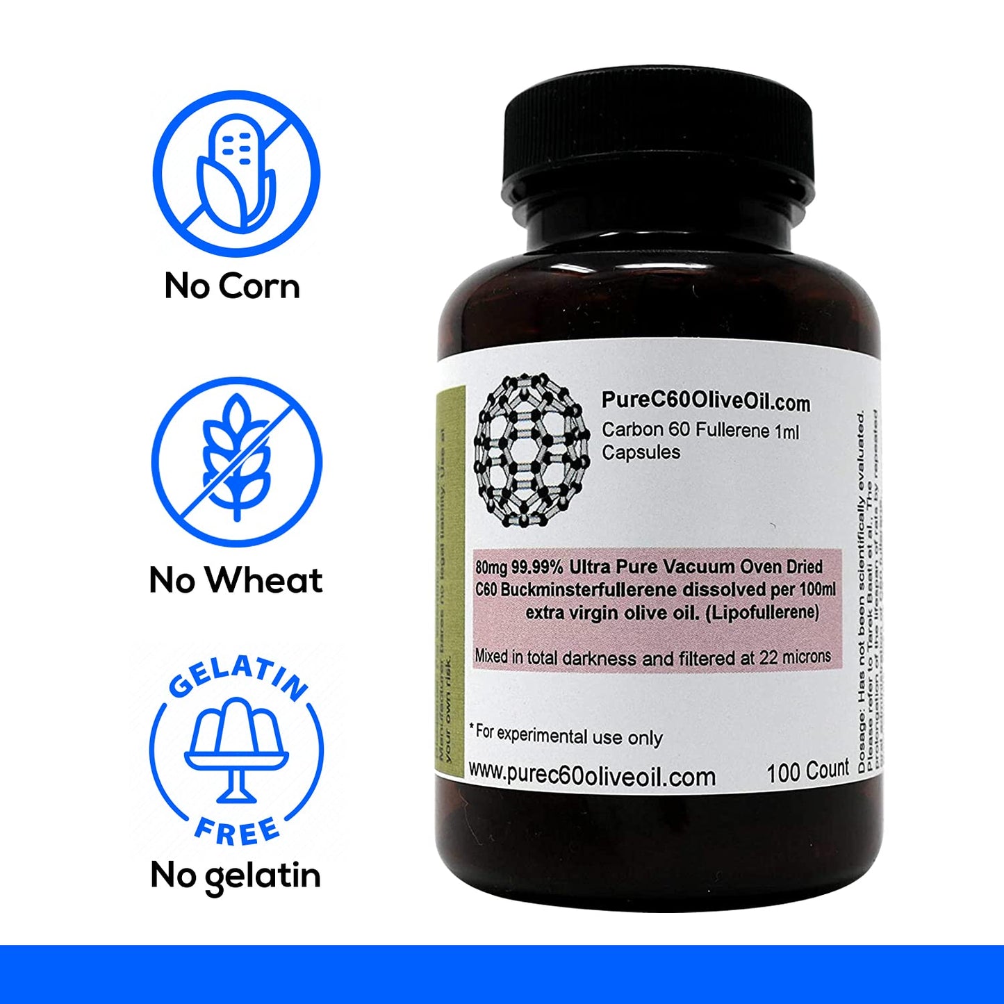 PureC60 Olive Oil Capsules – C60 Organic Olive Oil 100ml (3.4 fl oz) | Solvent Free
