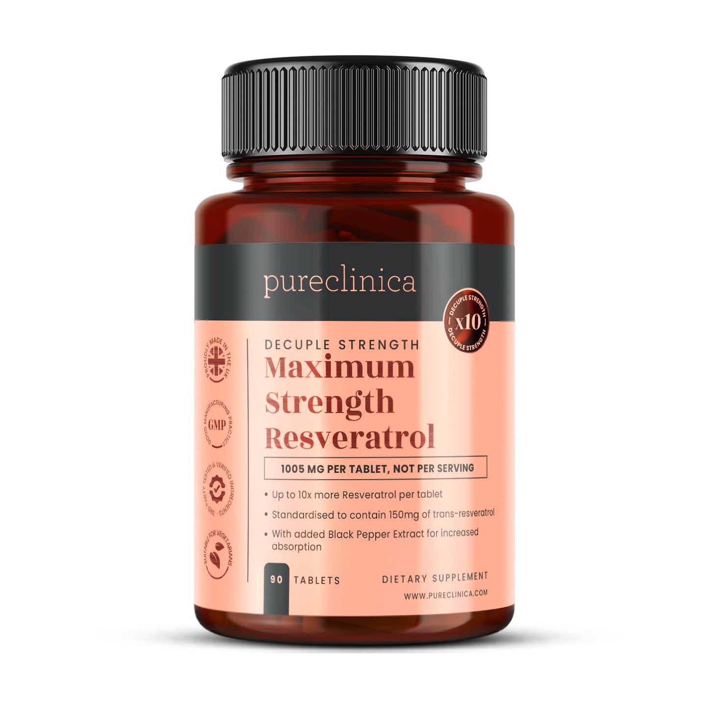 Pureclinica 1000mg Resveratrol – 90 Tablets (3 Months) | High Absorption