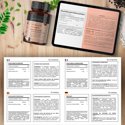 Pureclinica 1000mg Resveratrol - 180 Tablets (6 Months) + Black Pepper Absorption