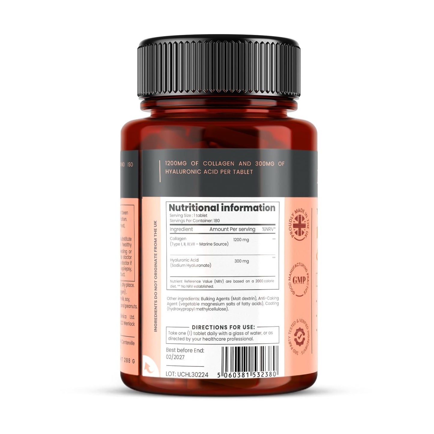 PureClinica Triple Strength Marine Collagen & Hyaluronic Acid – 1500mg per Tablet | 720 Tablets (4 Bottles of 180) | Supports Skin, Joints & Hydration