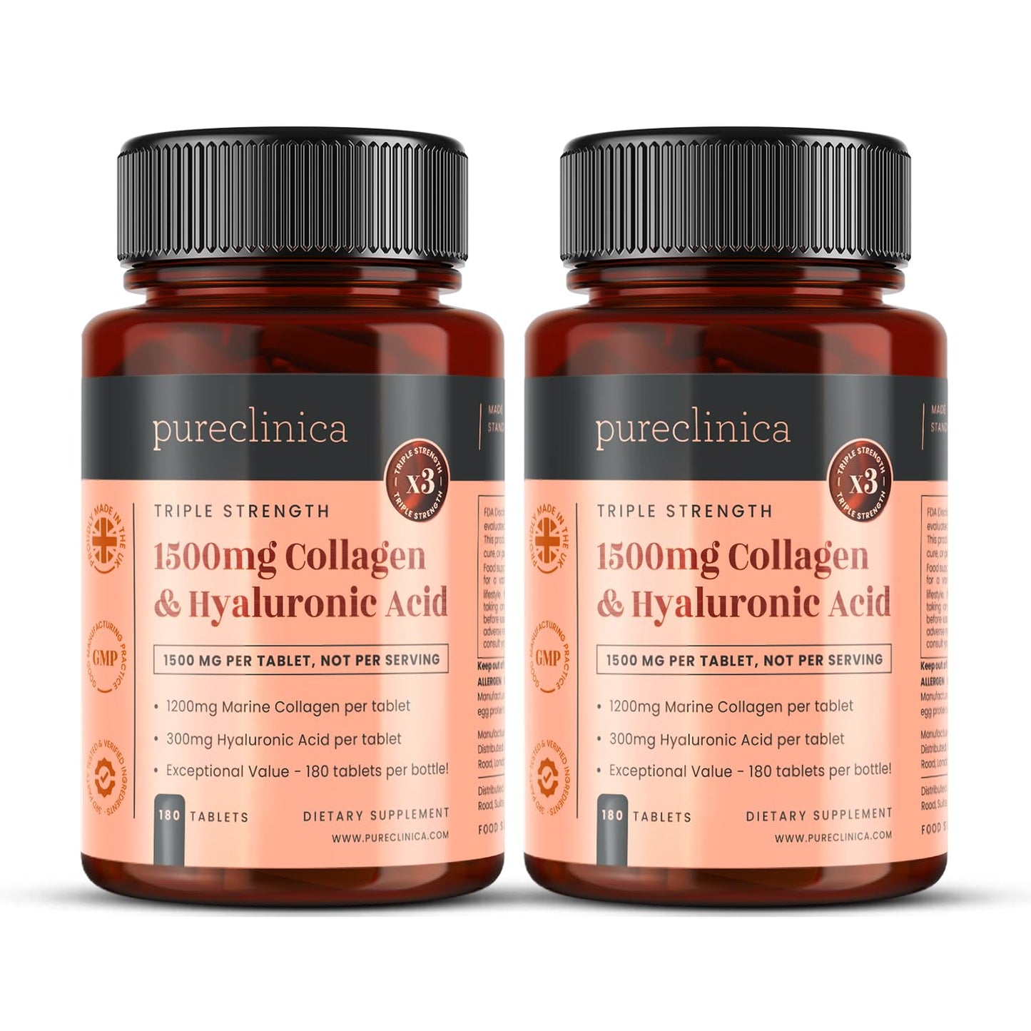 PureClinica UltraColl Collagen & Hyaluronic Acid 1500mg – 360 Tablets (2 x 180) | 1 Year Supply
